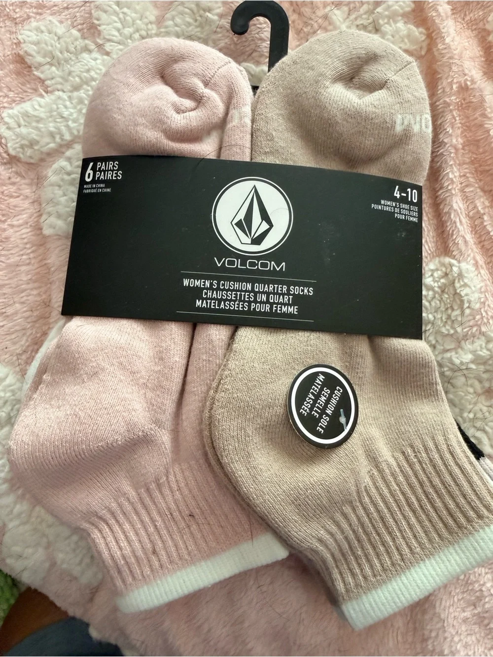 Volcom Women’s Cushion Quarter Socks - Blush, Black & Light Taupe 6 Pairs